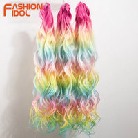 24inch 300g/3pcs Ombre Pink Orange Red Crochet Hair Extensions Total Heat Resistant Synthetic Wavy Braiding Hair