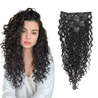 Curly Water Wave Human Hair Clip-Ins – 7 Pieces