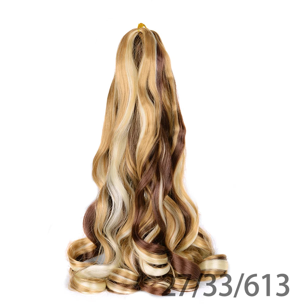1B/Pink 24" Synthetic French Curly Braiding Hair Pre Stretched Loose Wavy Spiral Curl Crochet Braids Hair Extensions for Women