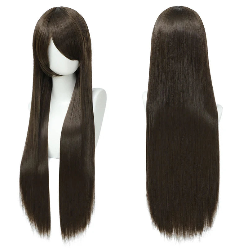 80cm Long Synthetic White Purple Cosplay Wigs Green Hair Straight Silver Wig Pink Hairpiece Lolita Wig with Bangs