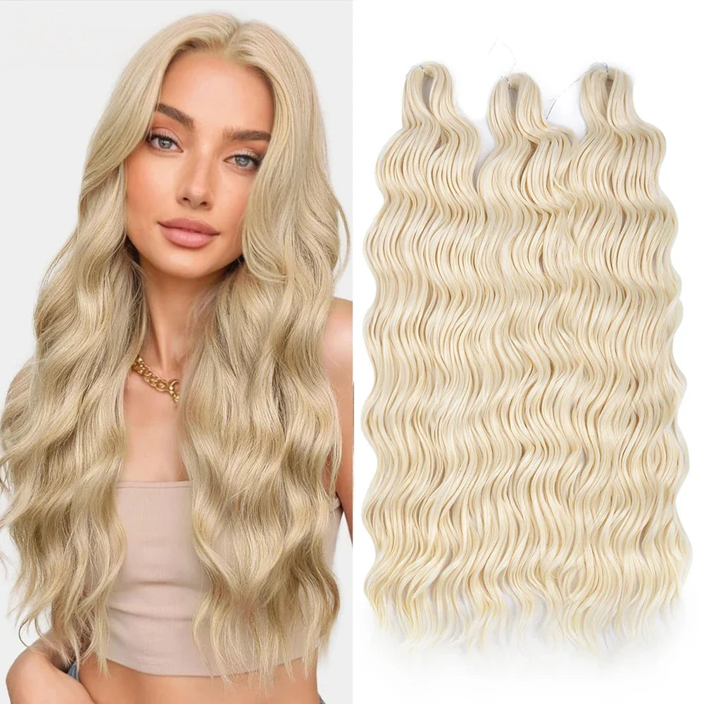24 Inch Loose Deep Wave Crochet Braiding Hair Ombre Blonde Synthetic Deep Curly Twist Hair Extensions for Women