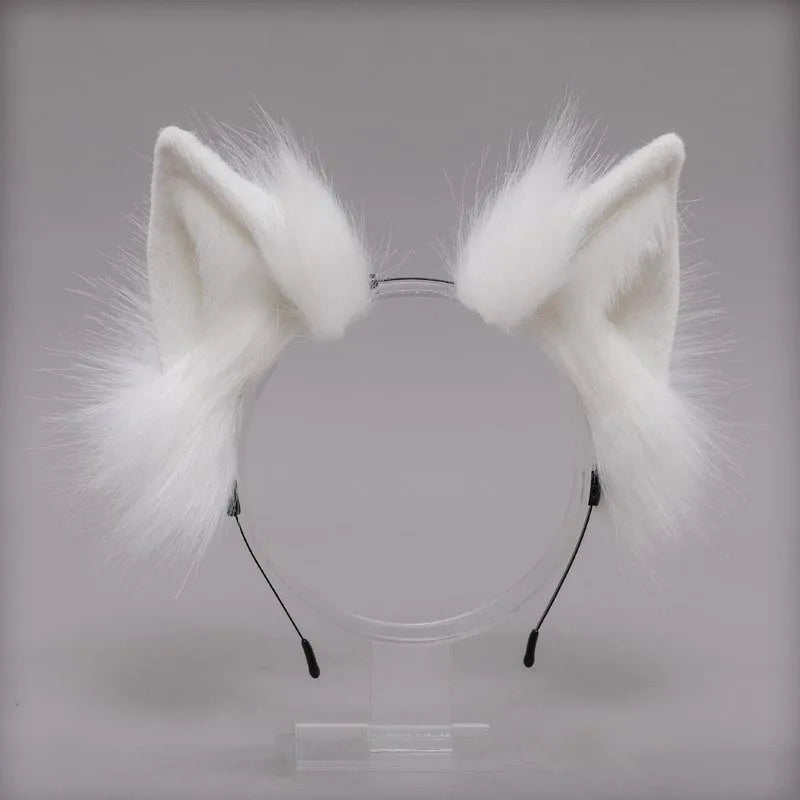 Plush Cat Ears Realistic Lolita Headband Cat Tail Cosplay Accessories Hand-made Simulation Animal Ears Halloween Headwear Kawaii