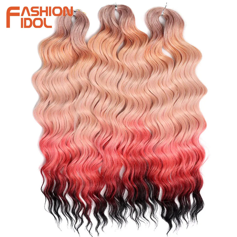 24 Inch Synthetic Hair Water Wave Braiding Hair Extensions Ombre Blonde Deep Wave Afro Curl Twist Crochet Hair for Women