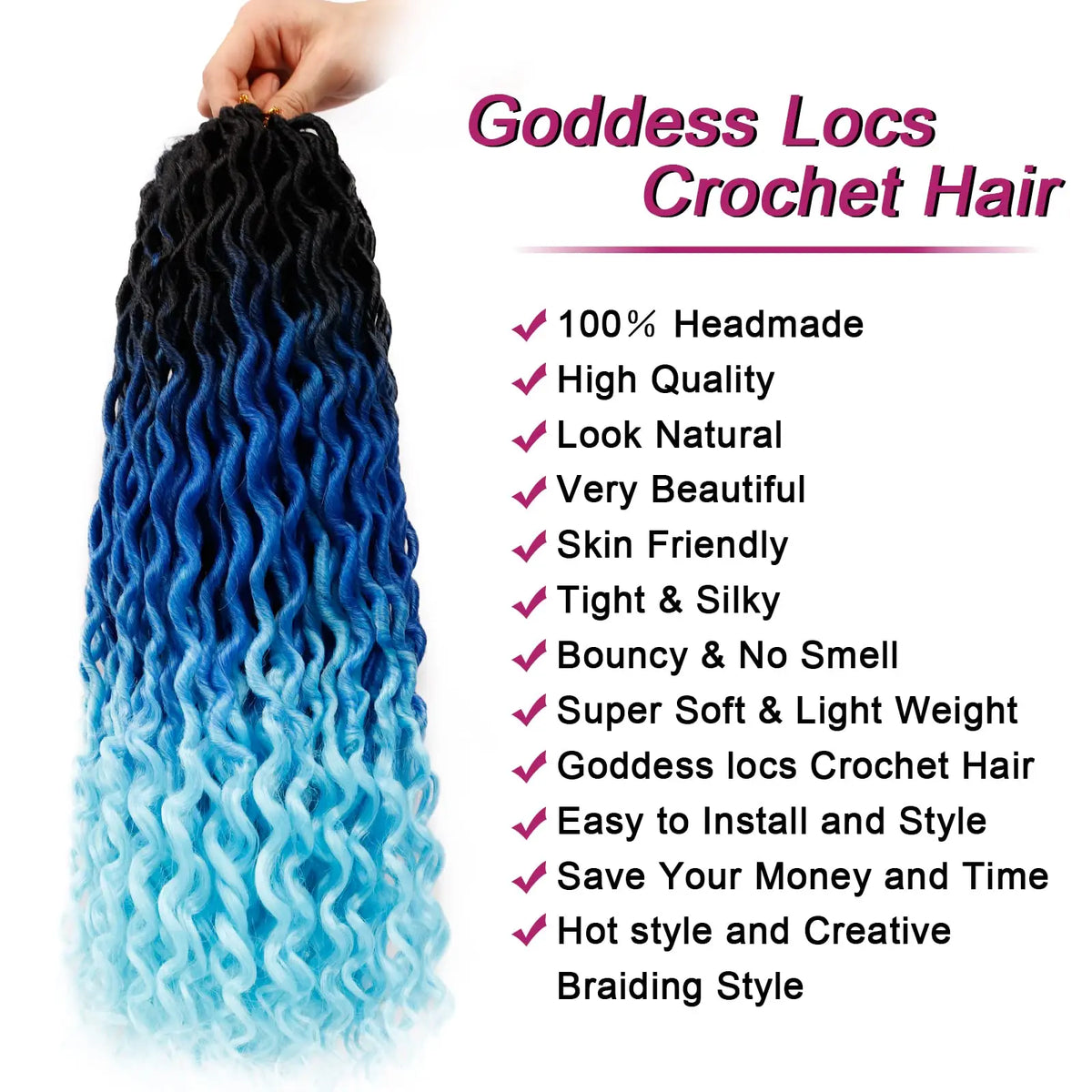 Curly Faux Locs Crochet Hair for Black Women 20In New Goddess Locs Crochet Hair With Curly Ends Ombre Blue Wavy Faux Locs Synthe