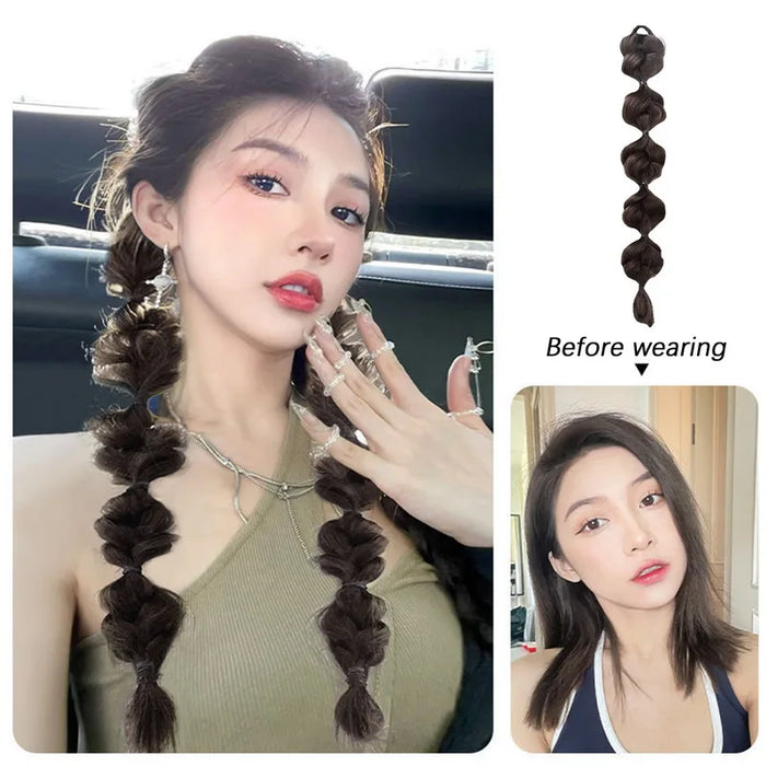 New Korean Concubine Synthetic Bubble Twist Ponytail Elastic Wig Women Hair Side Natural Lantern Braid Black Hous Tail Hairpiece
