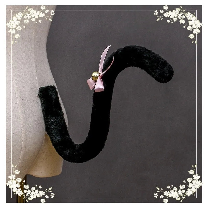 Plush Cat Tail Cosplay Accessory – Cute Anime Lolita Maid Style with Bells, Handmade Costume Prop