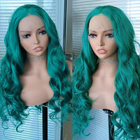 Emerald Green Lace Front Wig – Long Wavy Synthetic Wig for Women Heat Resistant Daily & Cosplay Wear