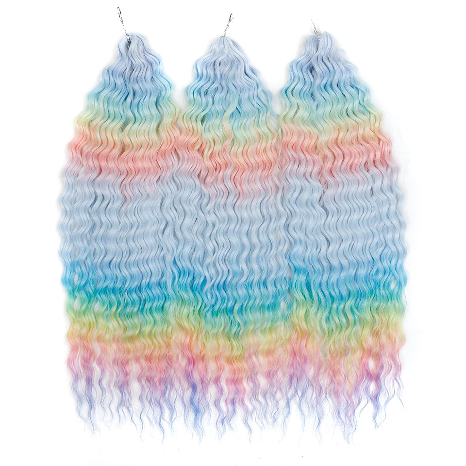 22 Inch Ombre Blonde Rainbow Water Wave Crochet Hair – 300g Synthetic Curly Braiding Extensions