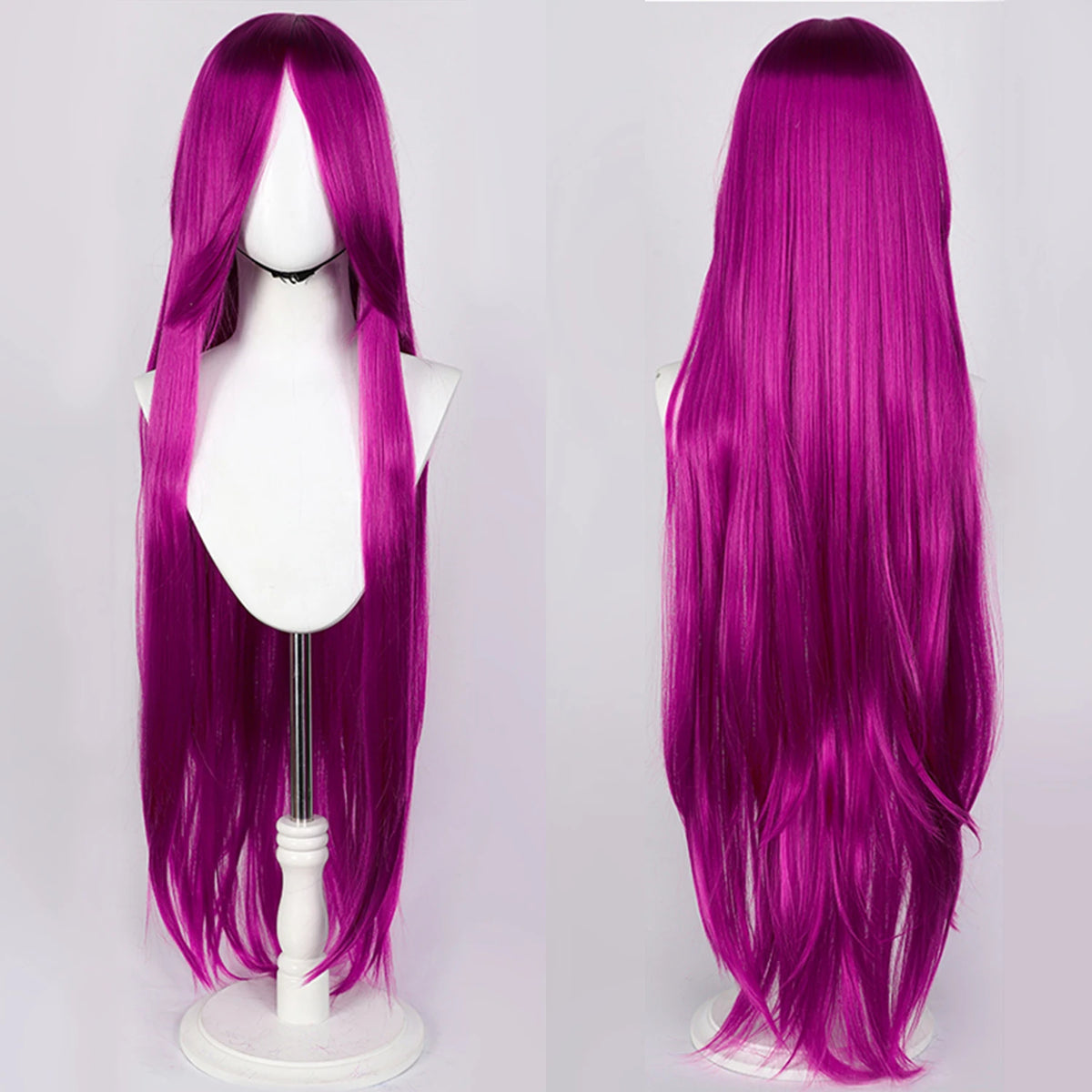 100cm Long Straight Synthetic Wig with Bangs – Pink Purple Cosplay Wig for Women