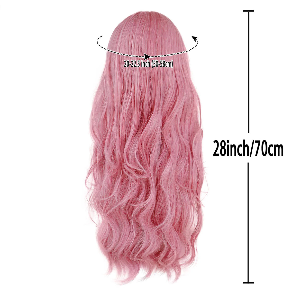 28 Inch Long Pink Wavy Synthetic Wig – Curly Cosplay Wig for Women