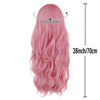 28 Inch Long Pink Wavy Synthetic Wig – Curly Cosplay Wig for Women