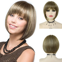 Short Bob Wigs Synthetic Silky Straight Hair Wig with Bangs for White Women Cosplay Natural Nice Looking Pink Lolita Wigs Girls