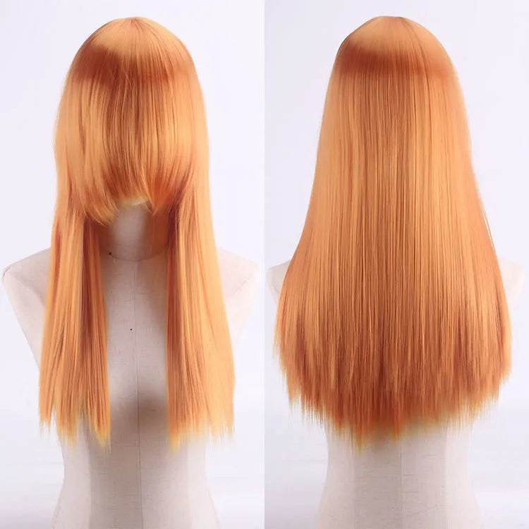 Cosplay Synthetic Wig 60cm Long Straight Curly Hairpiece Thickened High Temp Fiber Rainbow Color Rose Cap Party Halloween