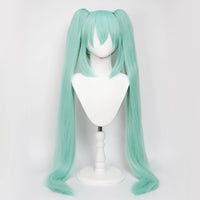 Anime Cosplay Wig, 110cm Double Ponytail Synthetic Fiber Blue Green Wig, Halloween, Christmas
