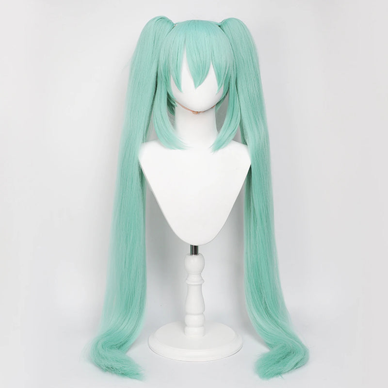 Anime Cosplay Wig, 110cm Double Ponytail Synthetic Fiber Blue Green Wig, Halloween, Christmas
