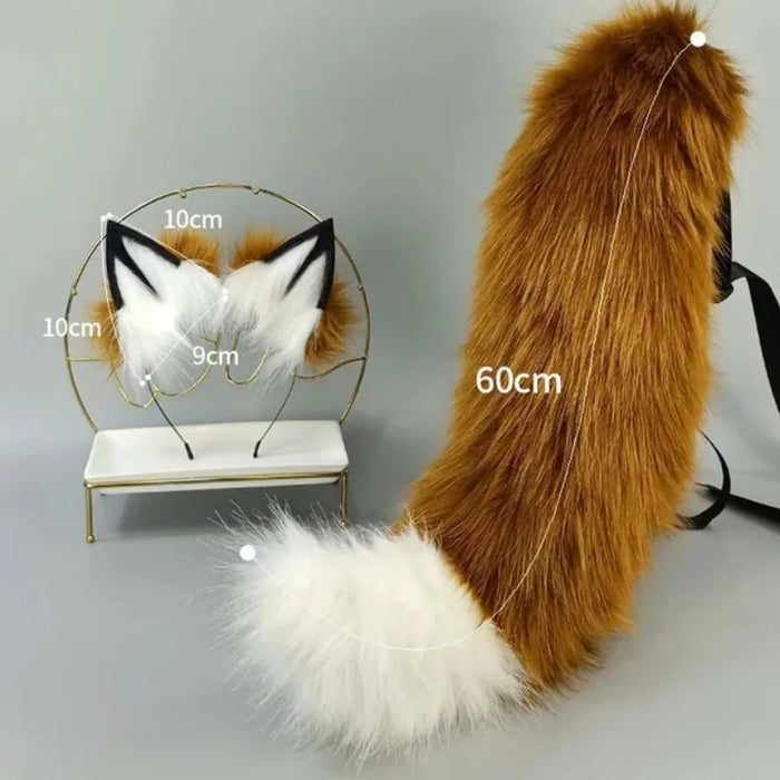 Red Fox Beast Ear & Tail Set – Anime Cosplay Headband with Faux Fur Wolf/Cat Ears + Matching Tail