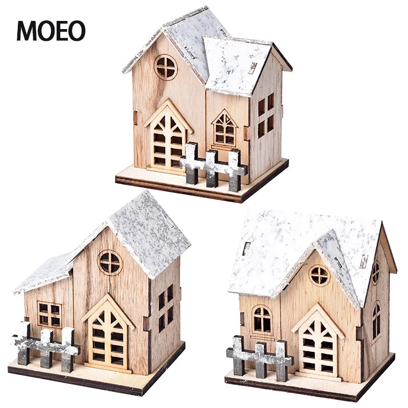Christmas LED Light Wooden House Luminous  Christmas Decorations Kids Gift