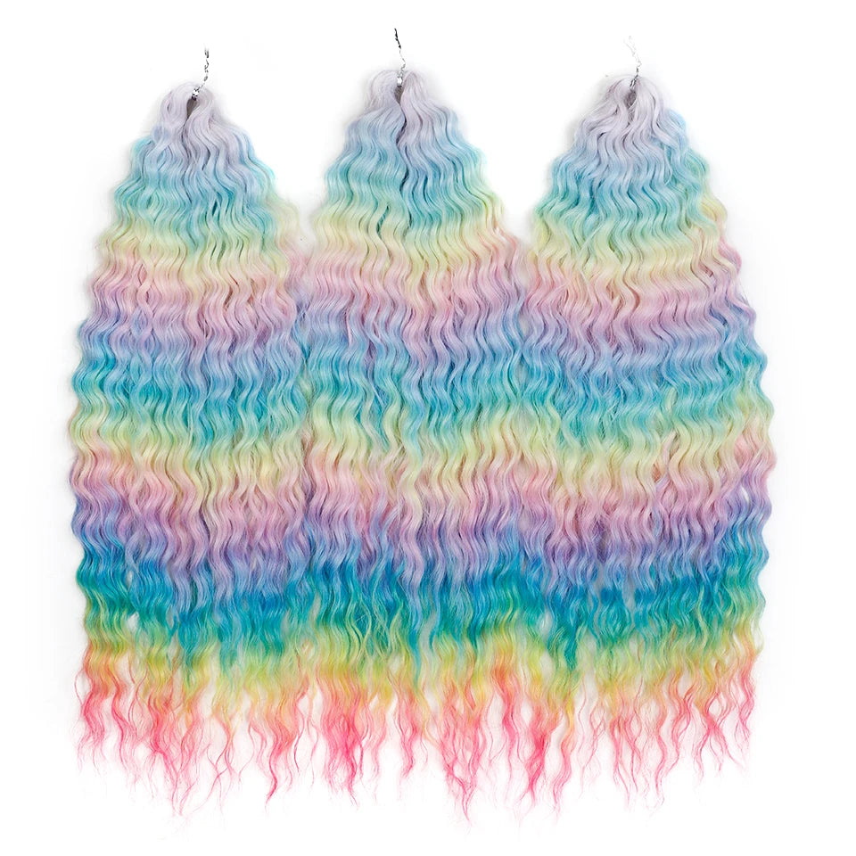 22 Inch Ombre Blonde Rainbow Water Wave Crochet Hair – 300g Synthetic Curly Braiding Extensions