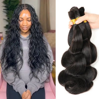 Body wave human hair installed in long boho braids with bulk hair bundles