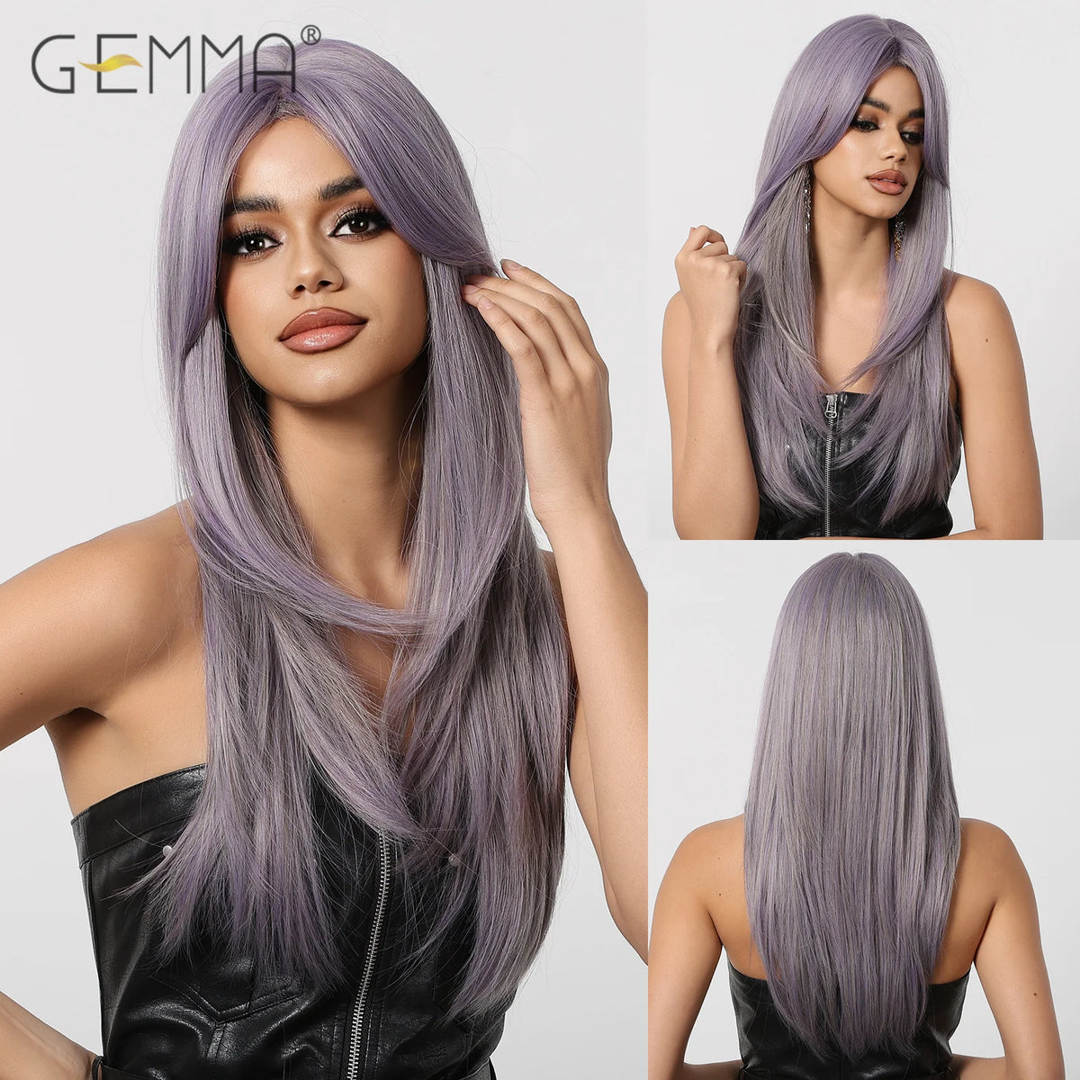 Ombre Light Pink Blonde Long Straight Wig Synthetic Colorful Lolita Cosplay Hair Wigs with Bangs for Women Heat Resistant