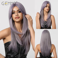 Ombre Light Pink Blonde Long Straight Wig Synthetic Colorful Lolita Cosplay Hair Wigs with Bangs for Women Heat Resistant