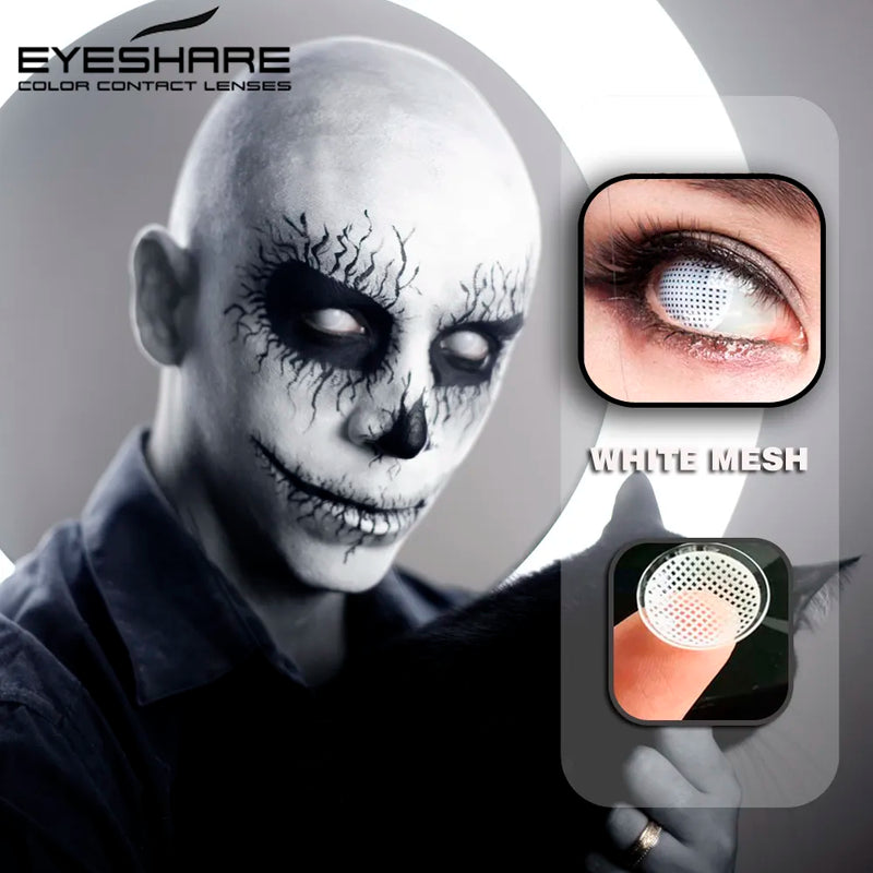 1Pair Cosplay Colored Contact Lenses for Eyes White Mesh Contact Lens Red Crazy Lenses for Halloween Eye Contact Lenses
