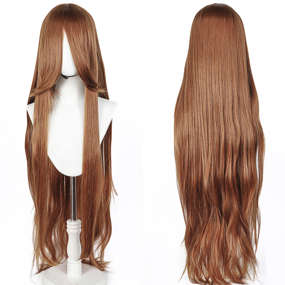 100cm Long Straight Synthetic Wig with Bangs – Pink Purple Cosplay Wig for Women