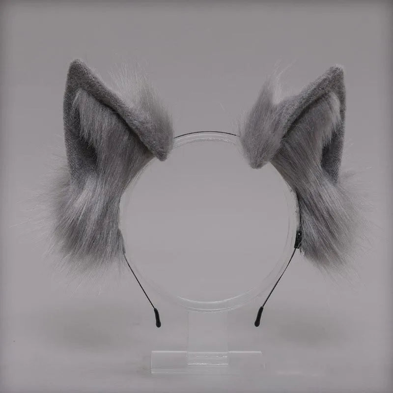 Plush Cat Ears Realistic Lolita Headband Cat Tail Cosplay Accessories Hand-made Simulation Animal Ears Halloween Headwear Kawaii