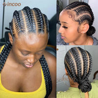 20" Short Synthetic Full Lace Wig Cornrows Braided Wigs For Black Women Lace Frontal Wig Jumbo Box Braids Wig