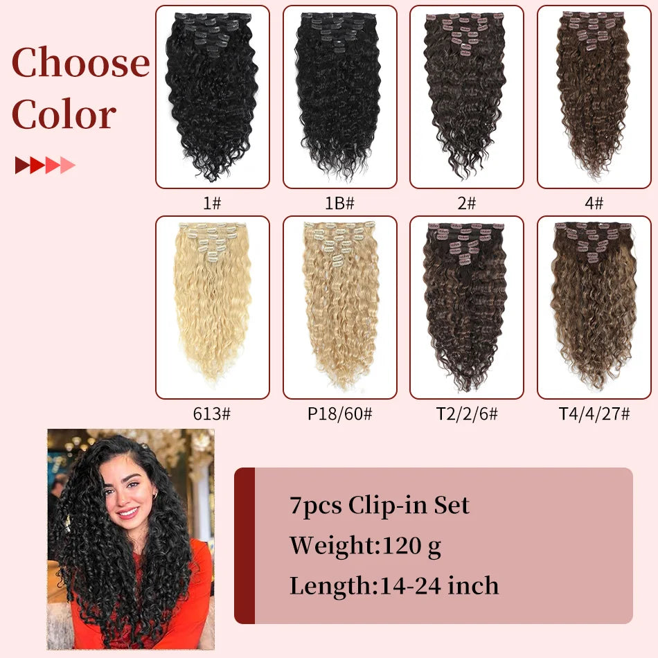 Curly Water Wave Human Hair Clip-Ins – 7 Pieces