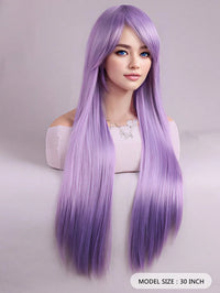 Lavender Wig with Bangs – Long Straight Heat Resistant Synthetic Wig for Women, Daily Wear & Party