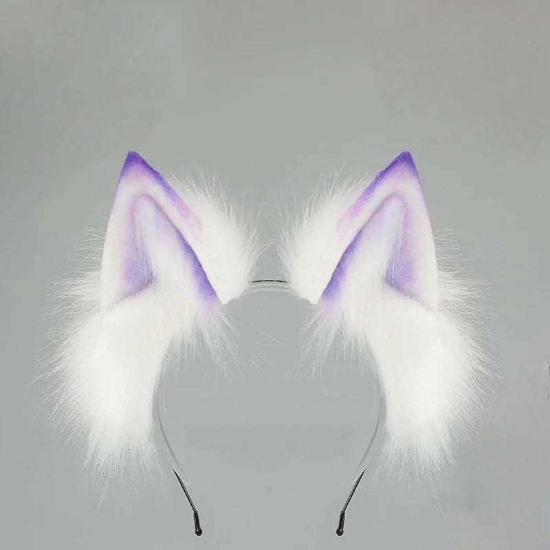 2025 New Handmade Colorful Gradient Cat Ears Headband Adjustable Belt Fox Tail Halloween Cosplay Animal Wolf Props