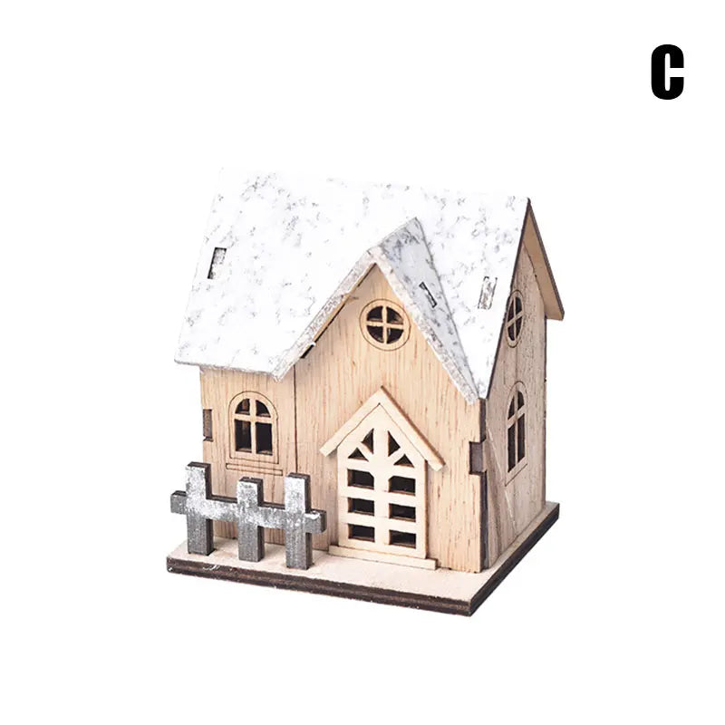 Christmas LED Light Wooden House Luminous  Christmas Decorations Kids Gift