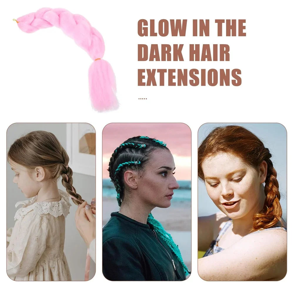 24 Inch Glow in the Dark Braiding Hair – Synthetic Rainbow Jumbo Braid Extensions