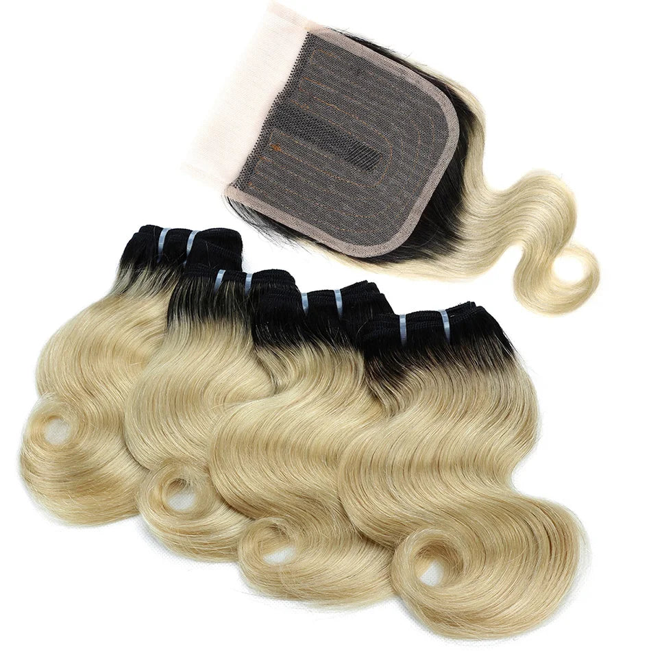 Ombre Body Wave Human Hair Bundles with Closure