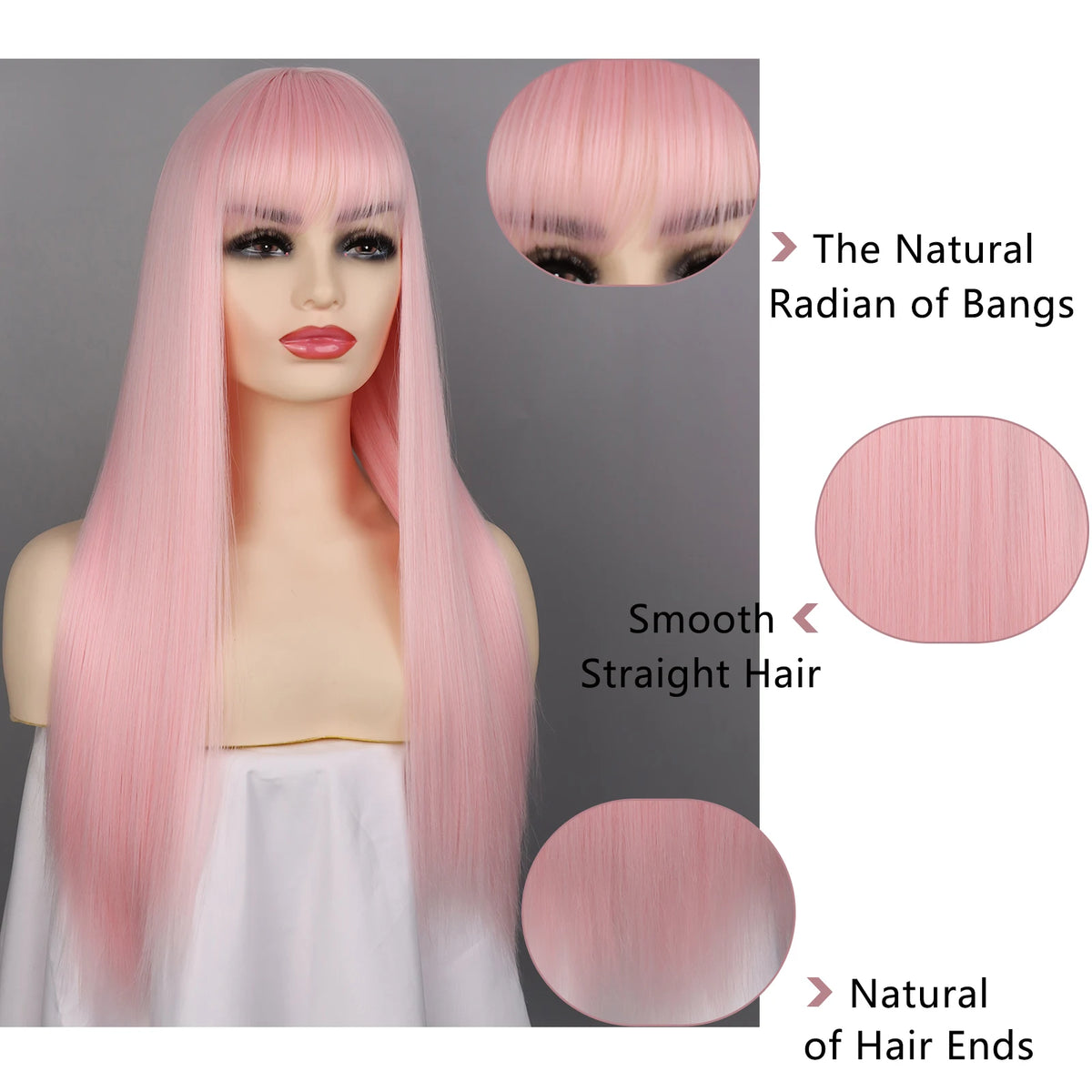 Synthetic Straight Wigs with Bangs Long Silky Heat Resistant Fiber Hair Full Machine Wig Cosplay Party Wig For Fashion Women