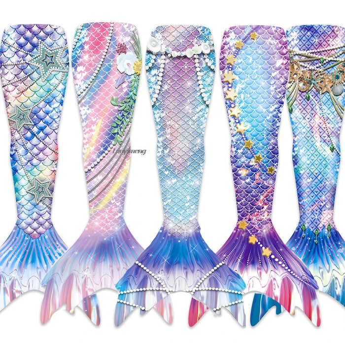 New Kids Adult Little Mermaid Tail Costume Family Girl Swimmable Monofin Bathing Swimsuit Set Mermaid Tails for Swimming Cosplay