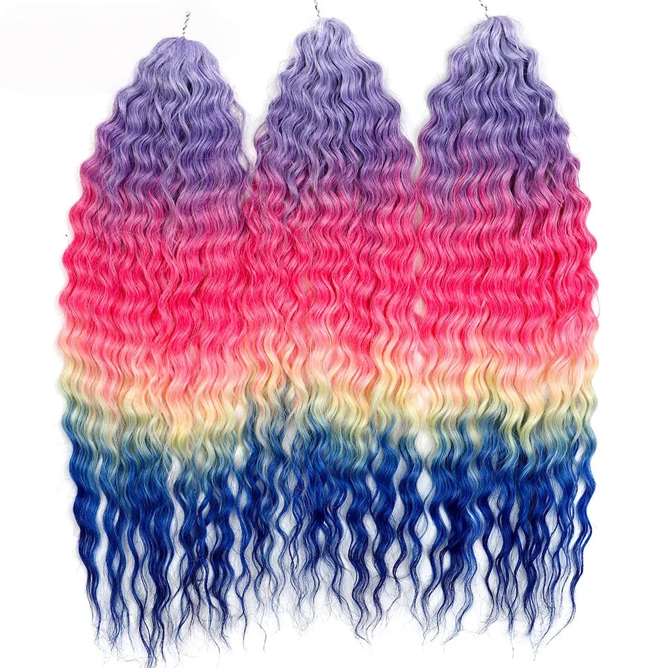 24 Inch Water Wave Crochet Braiding Hair Pink Blonde Synthetic Hair Extensions for Black Women