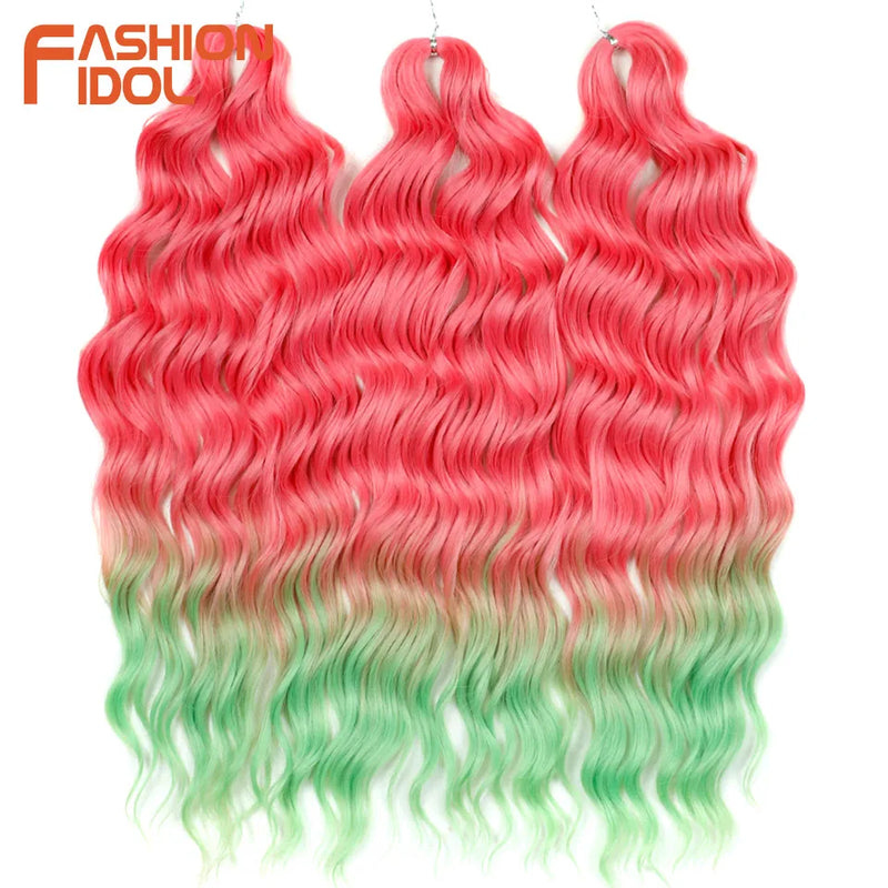 24 Inch Synthetic Hair Water Wave Braiding Hair Extensions Ombre Blonde Deep Wave Afro Curl Twist Crochet Hair for Women