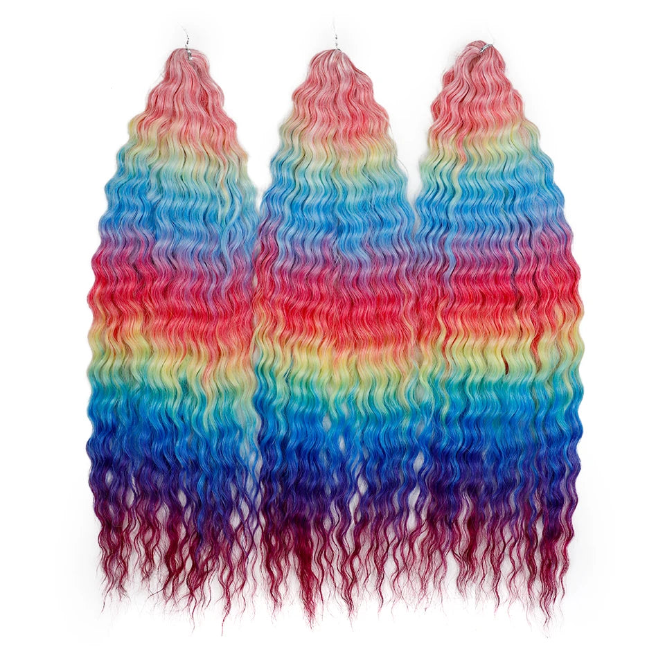 22 Inch Ombre Blonde Rainbow Water Wave Crochet Hair – 300g Synthetic Curly Braiding Extensions