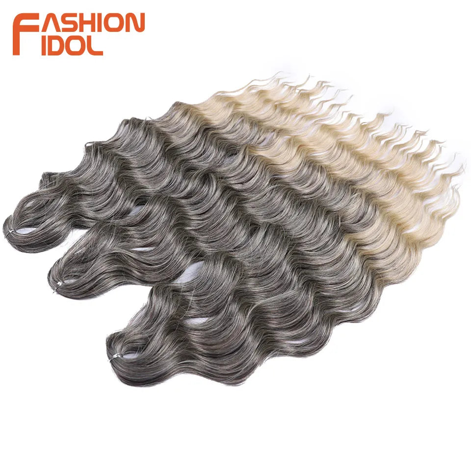 24 Inch Synthetic Hair Water Wave Braiding Hair Extensions Ombre Blonde Deep Wave Afro Curl Twist Crochet Hair for Women