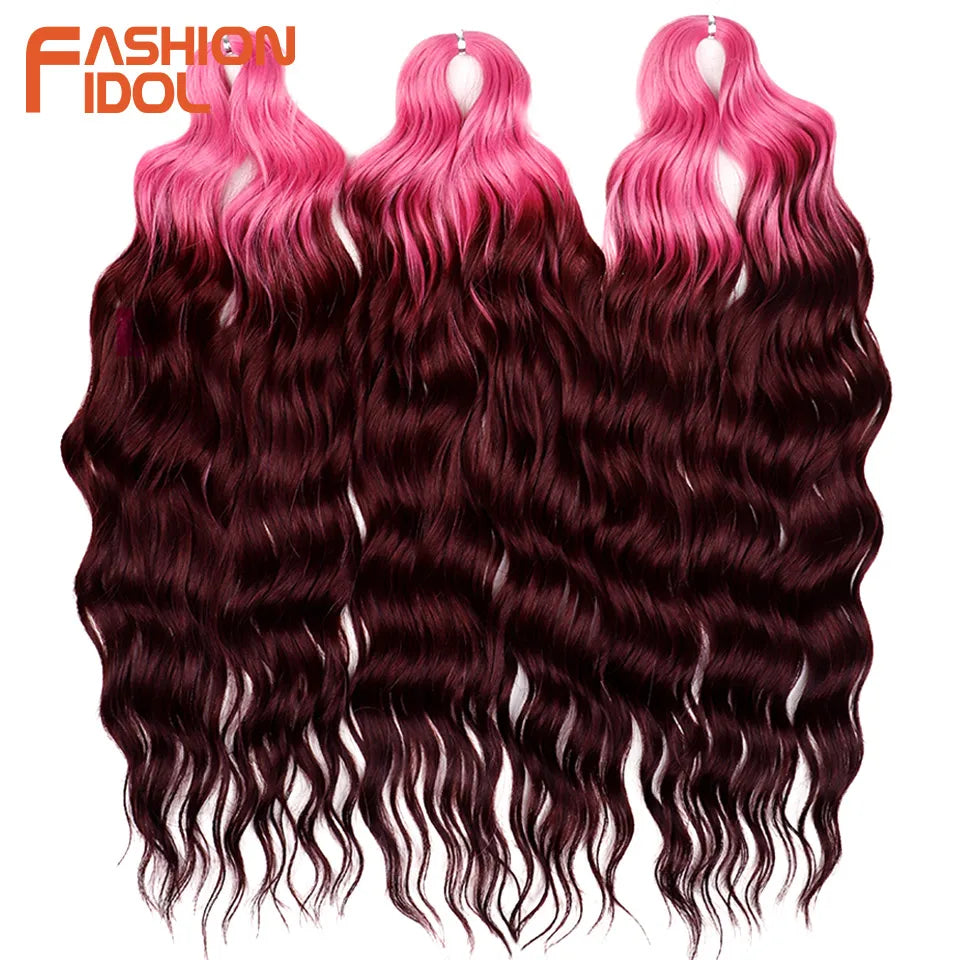 24 Inch Synthetic Hair Water Wave Braiding Hair Extensions Ombre Blonde Deep Wave Afro Curl Twist Crochet Hair for Women