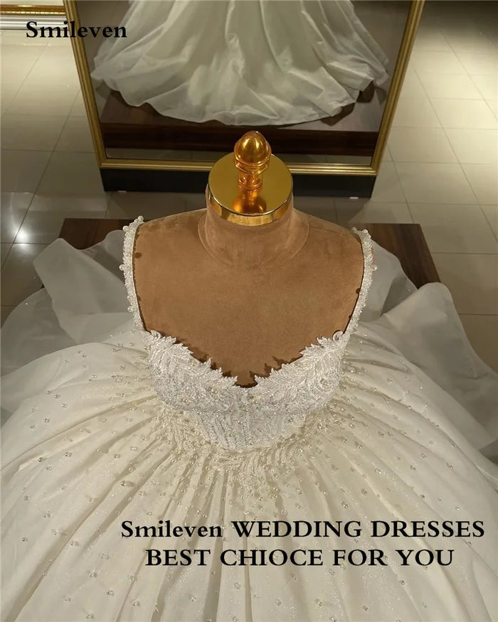 Smileven サウジアラビアのウェディングドレス夜会服スパゲッティストラップグリッタービーズの花嫁ドレスローブデマリー 2023 