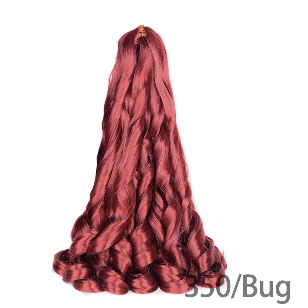 1B/Pink 24" Synthetic French Curly Braiding Hair Pre Stretched Loose Wavy Spiral Curl Crochet Braids Hair Extensions for Women