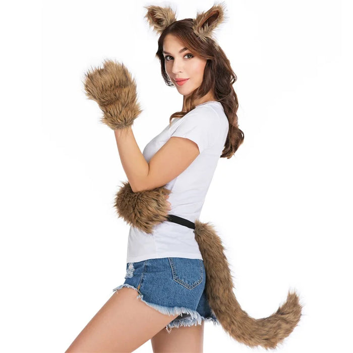 Kawaii Fox Ears & Plush Tail with Cute Paw Set – Soft Anime-Style Cosplay Accessories Kemonomimi Set