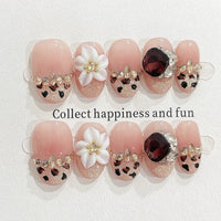 10pcs Blue Nude Cat Eye Press-On Nails, Short Almond Shiny Finish with Rhinestone Accent