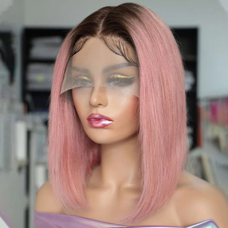 Pink Ombre Human Hair Bob Lace Wig