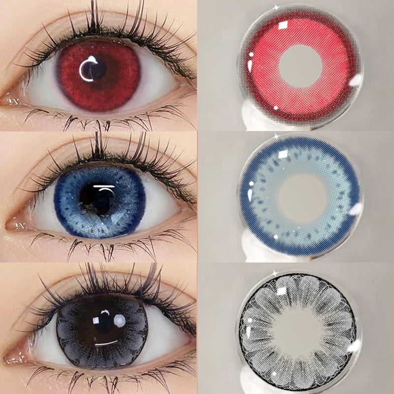 Colored Contact Lenses Large Diameter 14.5mm Red Myopia Blue Beauty Pupils Gray Eyes Makeup Lens YIMEIXI 2Pcs