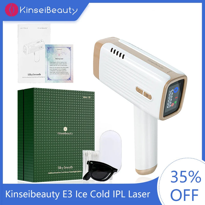 Kinseibeauty E3 Laser Removal Hair Device Ice Cold Epilator Laser Replaceble Lens IPL Laser Home Use For Women Men 500000Flashes