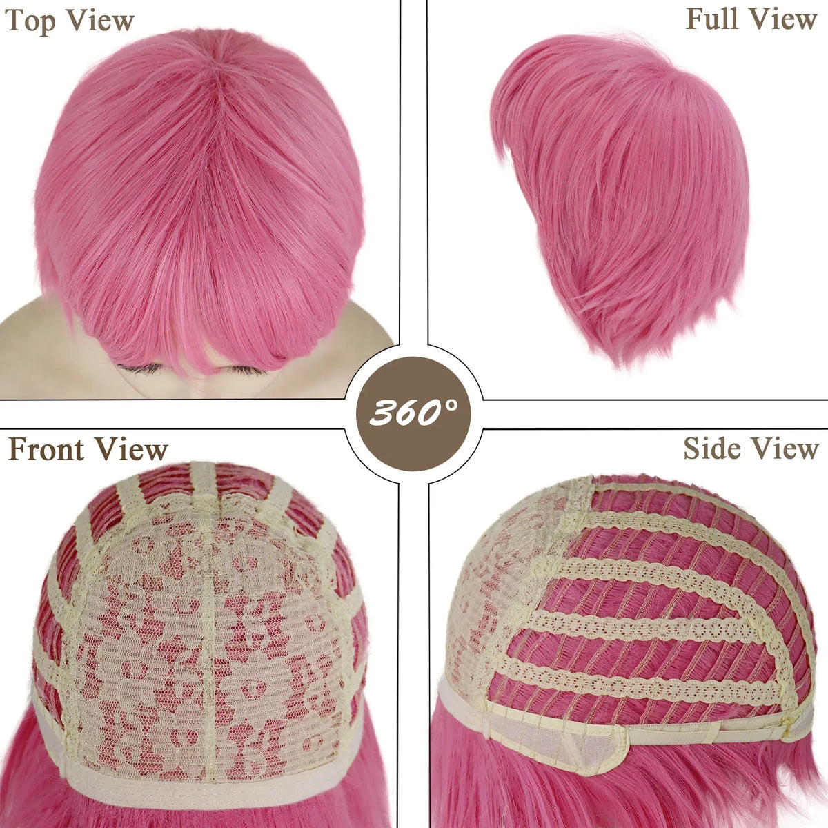Short Pink Straight Synthetic Cosplay Wig with Bangs – Costume Wig for Women